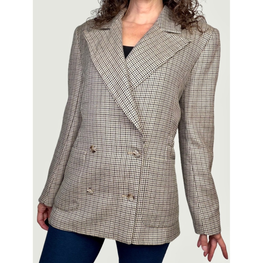 Calvin Klein Classics Wool Silk Houndstooth Double Breasted Blazer Vintage 80s
